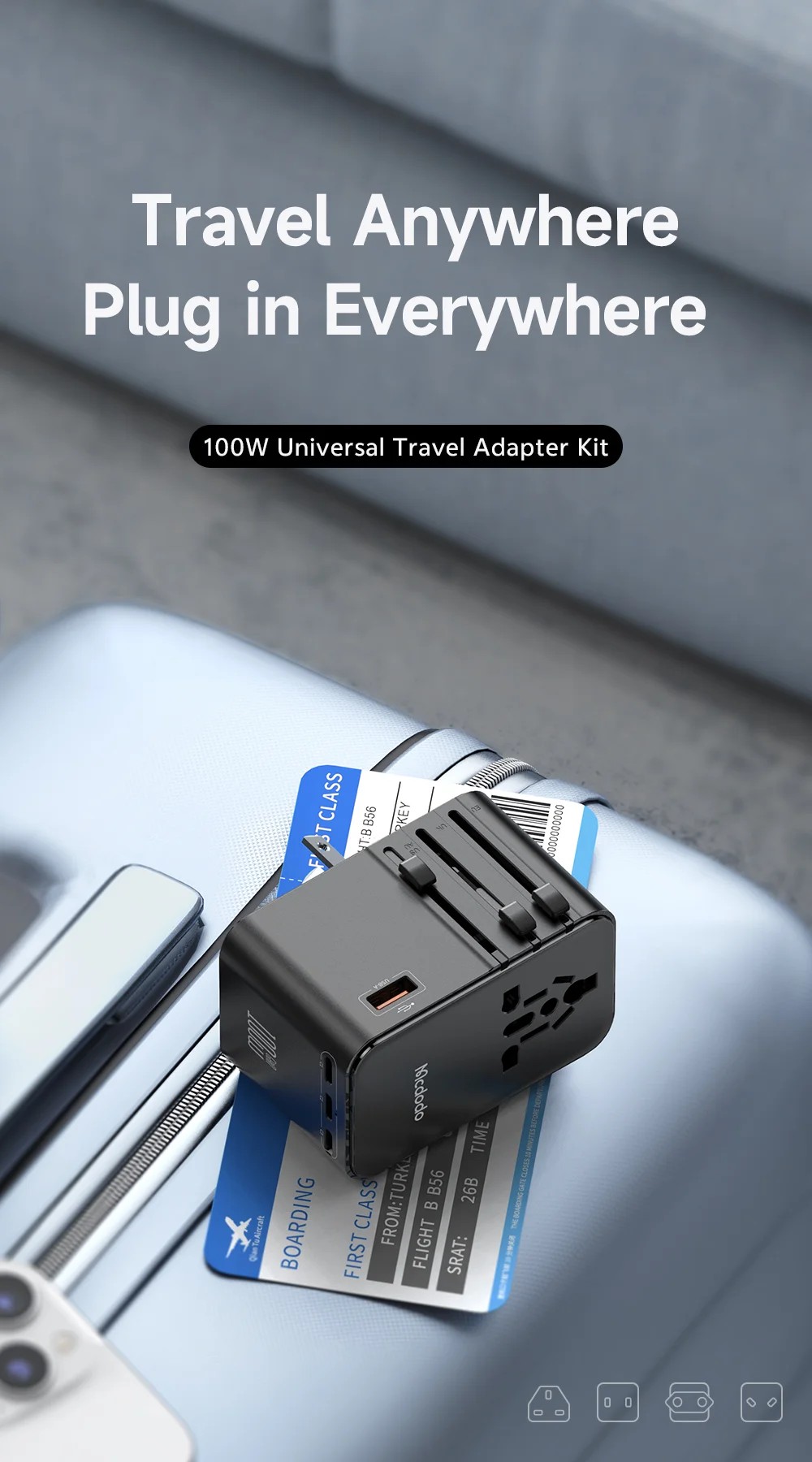 Picture of MCDODO CP-6140 MDD G5 Series 100W Universal Travel Adapter Charger 3 USB-C + USB-A Wall Charger Set with Type-C Cable