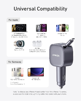 Picture of Anker Nano 75W USB-C Car Charger with Built-in Retractable USB-C Cable (A2738)
