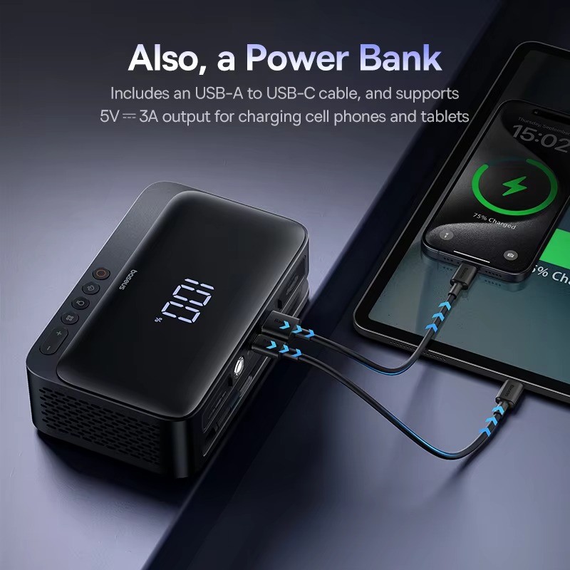 Picture of Baseus 4 In 1 Jump Starter 600A Car Jump Starter Power Bank Multi-function Car Air Pump for Auto Battery Starting Tire Inflator 6000mah