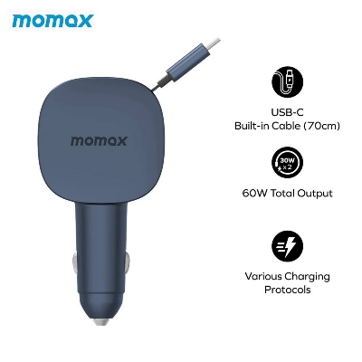 Picture of Momax 1-Move⁺ 2-Port 60W Car Charger With Built-In Retractable Cable