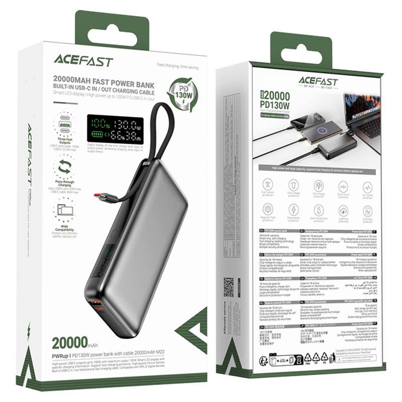 Picture of Acefast M22 20,000mAh 130W Power Bank with Attached Type-C Cable