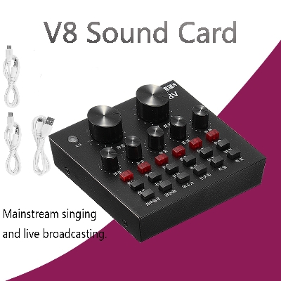 Picture of V8 Multifunctional USB Audio Interface Intelligent Volume Adjustable Audio Mixer Sound Card