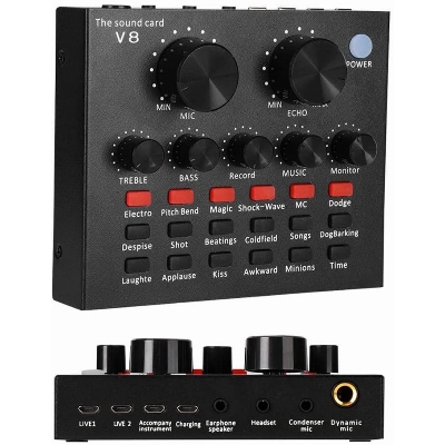 Picture of V8 Multifunctional USB Audio Interface Intelligent Volume Adjustable Audio Mixer Sound Card