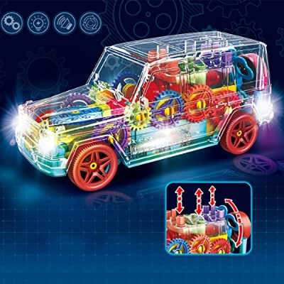 Picture of Battery Operated Transparent Gear SUV Racing Car Jeep Vehicle Toy for Kids|Boys|Girls with 3D Colorful Light & Music and Bump & go Action (Color-as Shown