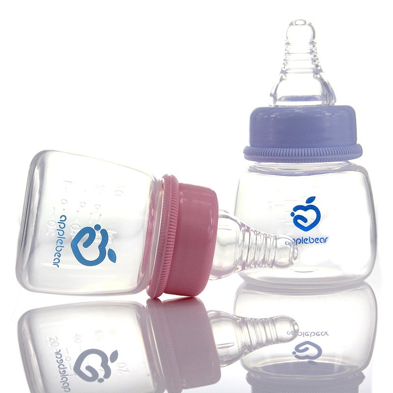 Picture of 60mL Baby Standard Caliber Hygienic Plastic Feeder Bottle (apple.bear) - Pink/Blue 1ps