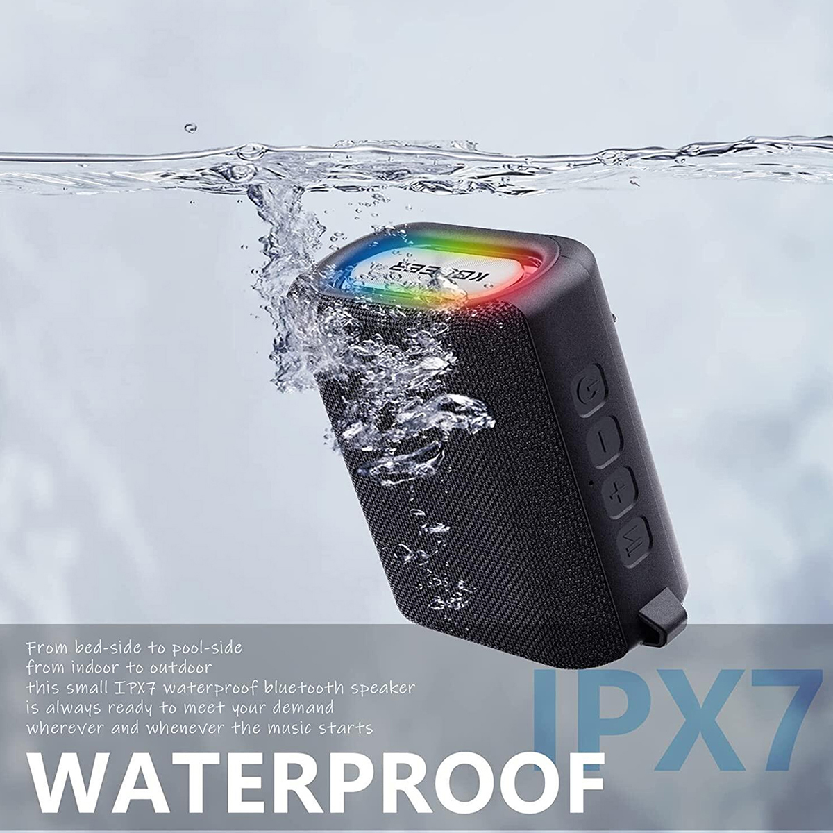 Picture of Koleer Speakers Bluetooth Wireless IPX7 Waterproof Portable Bluetooth Speaker with Lights 10W Clear Stereo 30H Playtime Bluetooth5.0 TWS Pairing FM/AUX/USB/TF for Party Outdoor