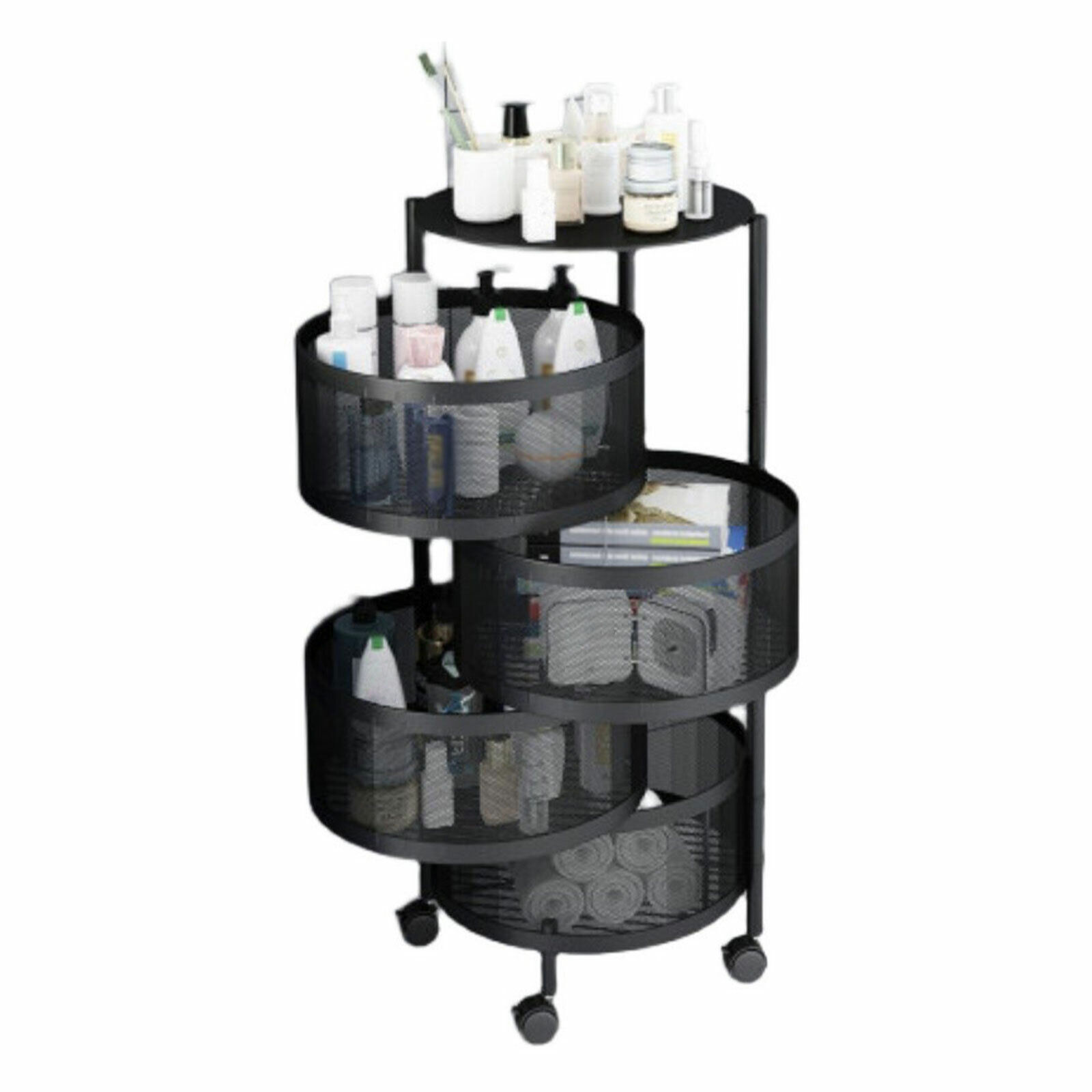 Picture of Round Floor 4-Layer Rotating Fruit And Vegetable Basket Storage Shelf Vegetable Rack