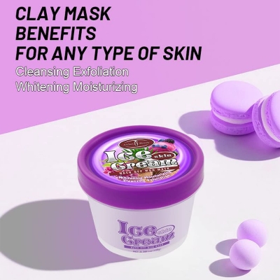 Picture of AICHUN BEAUTY Ice Cream Facial Wash Off Mud Mask Oil-Control Deep Cleaning Moisturizing Exfoliation Blackhead Skin Care 100g 3.38FL. OZ (GRAPE&COCONUT)