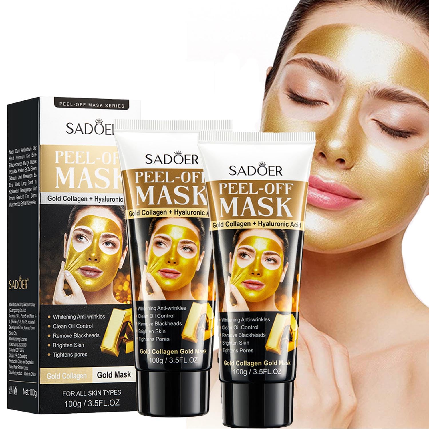 Picture of Sadoer Peel Off Mask, Gold Peel-Off Face Mask, Removal Gold Foil Peel Off Face Mask, Peel Off Face Mask Collagen