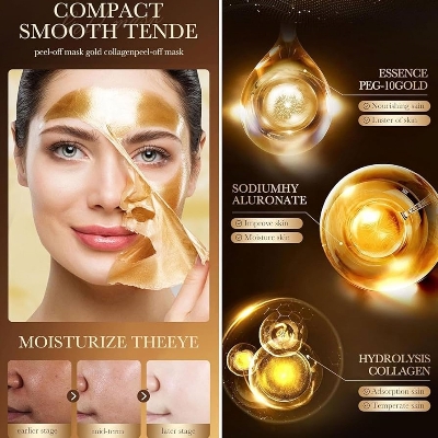 Picture of Sadoer Peel Off Mask, Gold Peel-Off Face Mask, Removal Gold Foil Peel Off Face Mask, Peel Off Face Mask Collagen