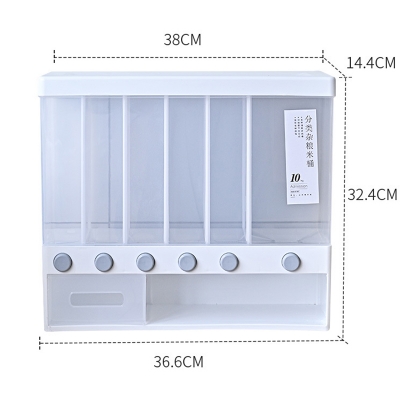 Picture of Rice Dispenser Large 6 Grid 10L Rice Wall Mounted Grain Container Storage Cereal Dispenser Pressed Sealed Dry Food Soybean Corn Storage Bin for Home Kitchen