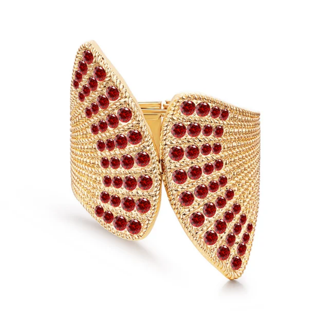 Picture of Luxury Gold-Tone Fan-Shaped Cuff Bracelet with Sparkling Rhinestones