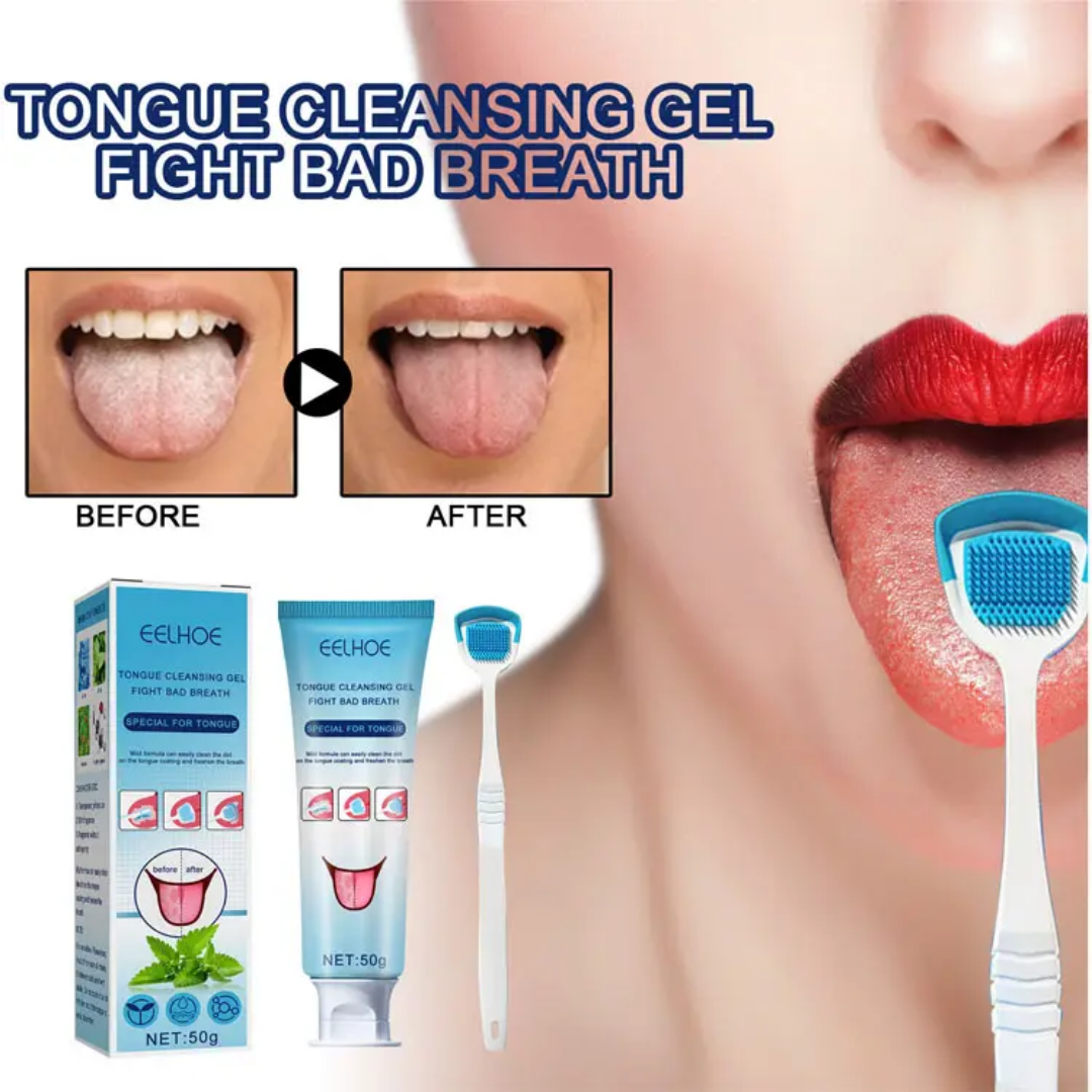 Picture of EELHOE Tongue Cleansing Gel and Tongue Scraper Kit - Fights Bad Breath, Special for Tongue (50g)