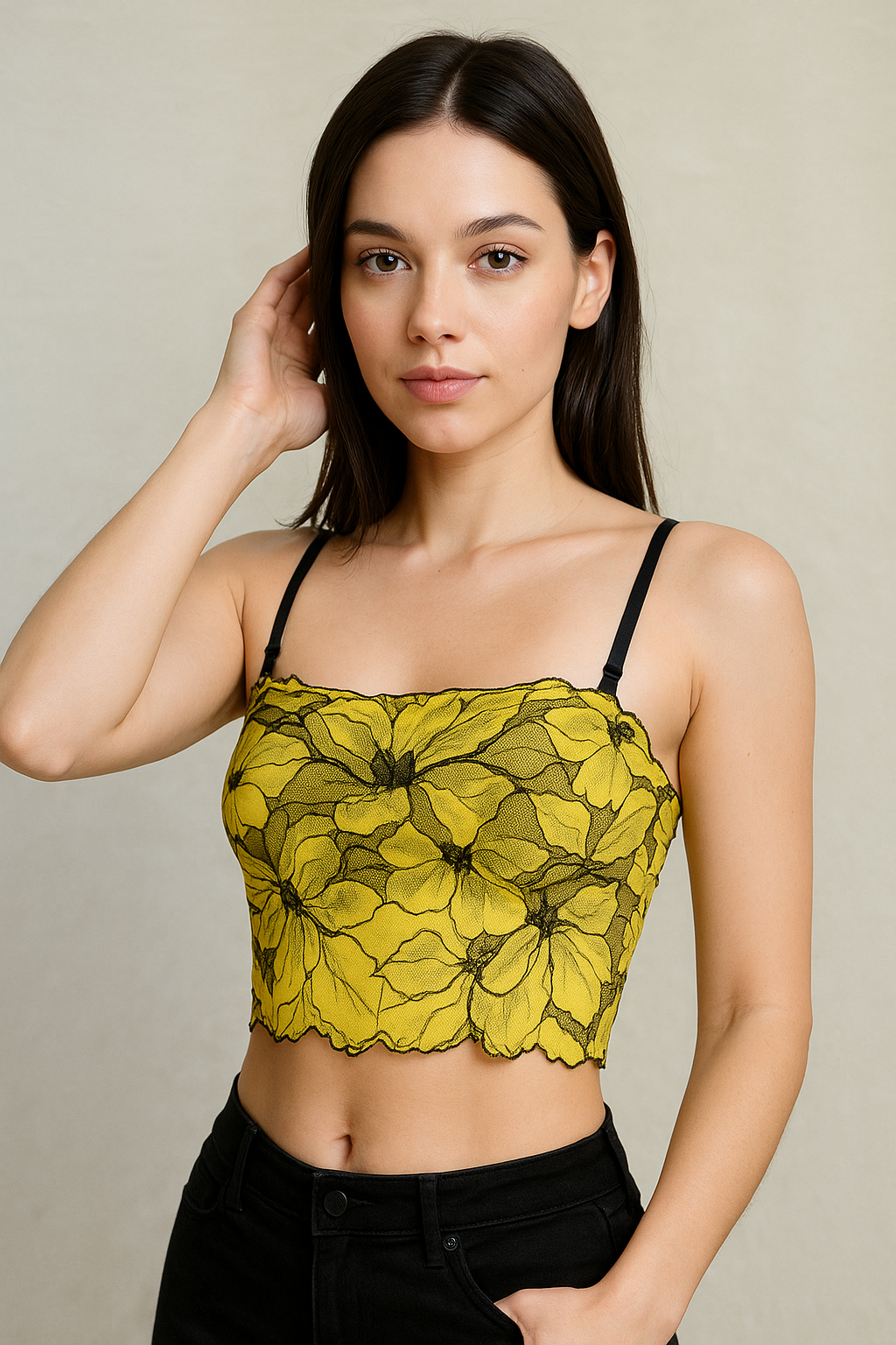 Picture of Yellow Crop Top Removal Padded Bra for Girl's & Teenagers