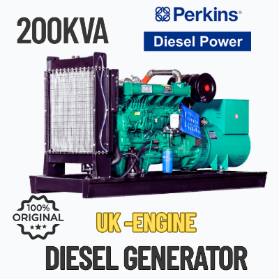 Perkins 200 kVA diesel generator with UK Perkins engine, Stamford alternator, Deep Sea controller, and soundproof canopy – industrial-grade power solution.