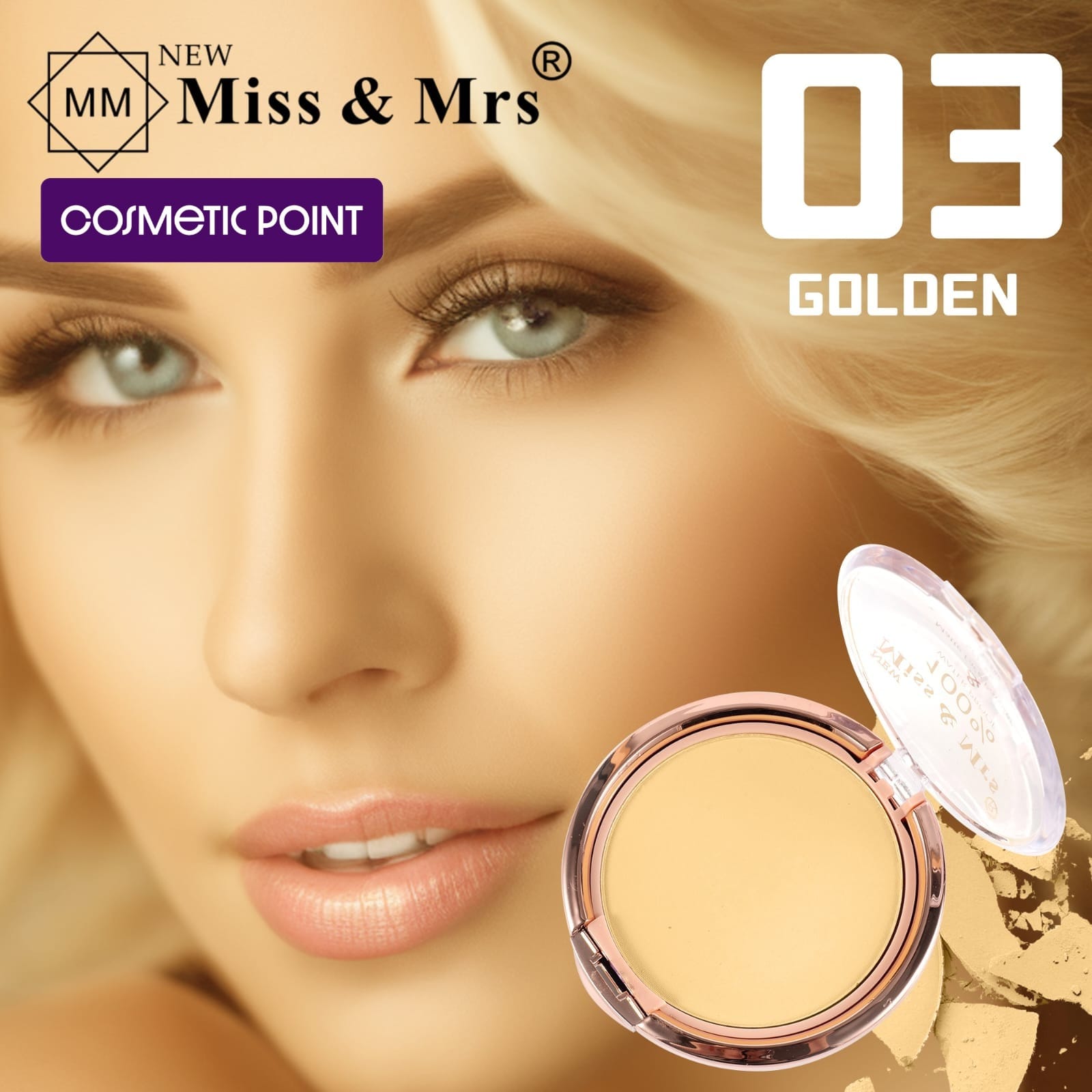 Picture of NEW Miss & Mrs Waterproof & matte Compact Powder Shade 03(GOLDREN)