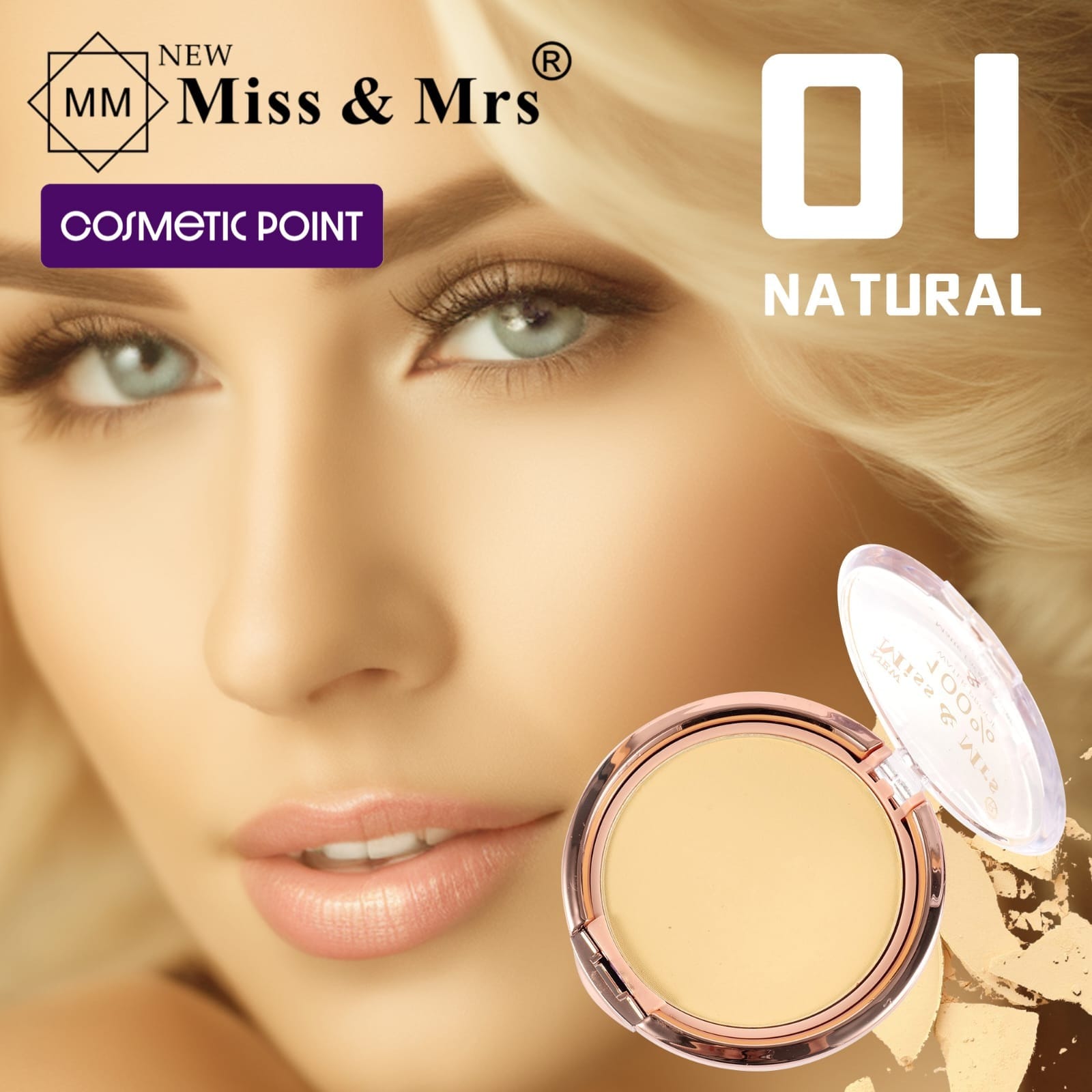 Picture of NEW Miss & Mrs Waterproof & matte Compact Powder Shade- 01(NATURAL)