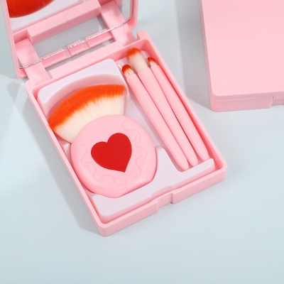 Picture of Makeup Brush Set With Storage Box, Travel Essentials, 5pcs, Built-In Mirror, Portable Makeup Brush, Suitable For Eye Shadow, Foundation Make-Up, Foundation Make-Up Makeup, Powder Blusher