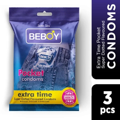 Picture of Beboy Extra Time Super Big Dotted Condom (Jasmine Flavour) Pocket Pouch Pack- 3Pcs(India)