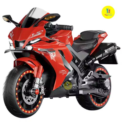 Picture of Kids Electric Ride-On Motorcycle QD1900SM – Rechargeable Battery Powered Motorbike with LED Lights & Music – Red – Imported from Hongkong