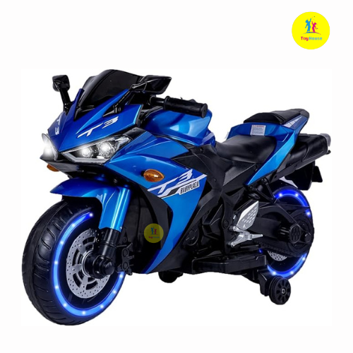 Picture of TAMCO Kids Electric Ride-On Motorcycle N 888P– Battery Powered Motorbike with Training Wheels, Hand Speed Control, Music Function – Red & blue