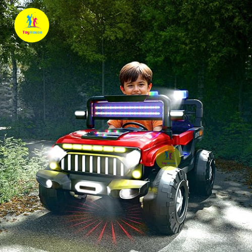 Picture of Cockatoo KX-Thar Electric Ride-On Jeep for Kids – 12V Dual Motor, 6V Double Battery, Remote Control, Bluetooth Music, LED Headlights, Big Wheels – Red SUV Car