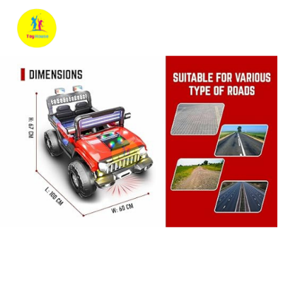 Picture of Cockatoo KX-Thar Electric Ride-On Jeep for Kids – 12V Dual Motor, 6V Double Battery, Remote Control, Bluetooth Music, LED Headlights, Big Wheels – Red SUV Car