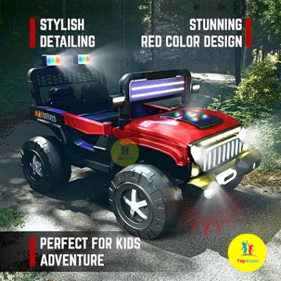 Picture of Cockatoo KX-Thar Electric Ride-On Jeep for Kids – 12V Dual Motor, 6V Double Battery, Remote Control, Bluetooth Music, LED Headlights, Big Wheels – Red SUV Car
