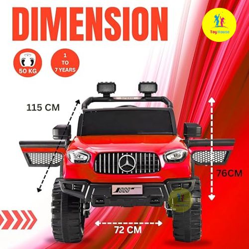 Picture of SHAKYA WORLD M-888 Electric Jeep for Kids – 12V Battery Ride-On Car with Bluetooth Music, LED Lights, Remote Control – Red SUV Car S106