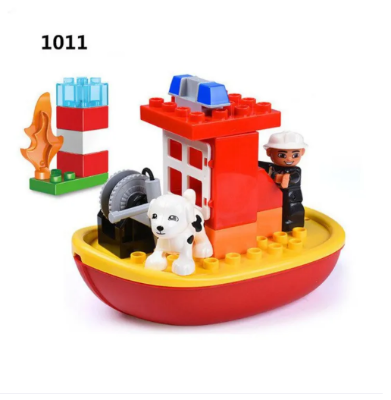 Picture of FEELO Vehicles Set 6 in 1 for Boys & Girls 2-5 Years Old, Police Car & Fire Truck, Robot, Train & Helicopter, Big Blocks Building Set FL1699 (172 Pieces)