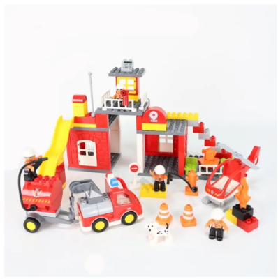 Picture of FEELO Vehicles Set 6 in 1 for Boys & Girls 2-5 Years Old, Police Car & Fire Truck, Robot, Train & Helicopter, Big Blocks Building Set FL1699 (172 Pieces)