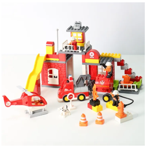 Picture of FEELO Vehicles Set 6 in 1 for Boys & Girls 2-5 Years Old, Police Car & Fire Truck, Robot, Train & Helicopter, Big Blocks Building Set FL1699 (172 Pieces)
