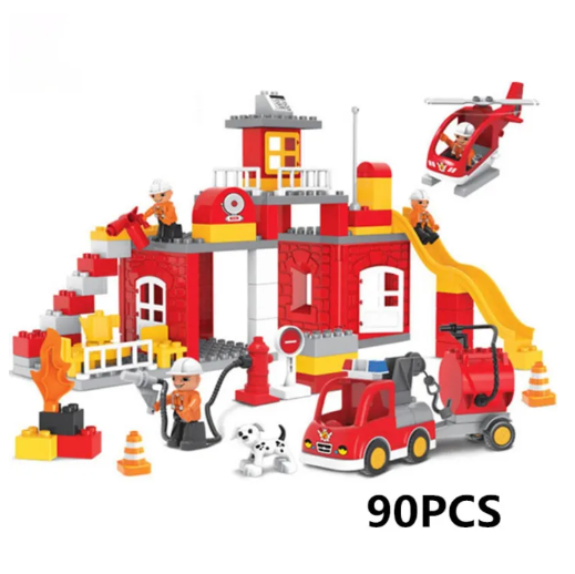 Picture of FEELO Vehicles Set 6 in 1 for Boys & Girls 2-5 Years Old, Police Car & Fire Truck, Robot, Train & Helicopter, Big Blocks Building Set FL1699 (172 Pieces)