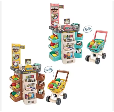 Picture of Kids Plastic Super Market Cash Register Toy Pretend Play Shopping Trolley Toys Counter Supermarket Toy