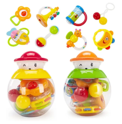 Picture of Rover Toys Plastic Colorful Non Toxic BPA Free 6 Shake & Grab Rattles and 3 Soothing Teethers for Babies & Infants, Early Age Toys for Kids (Pack of 9, Multicolor)