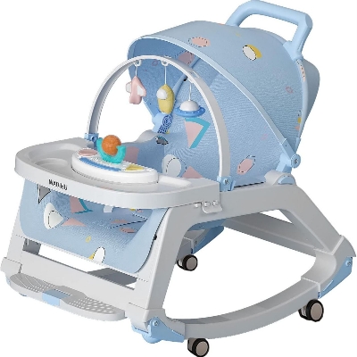 Picture of 0-36 Months Infants 5 in 1 Cradling, Newborn Bouncer Without Batteries, Adjustable Angle Baby Rocking Chair, Bassinet with Wheels and Music Box, Baby Seat with Padded,Blue