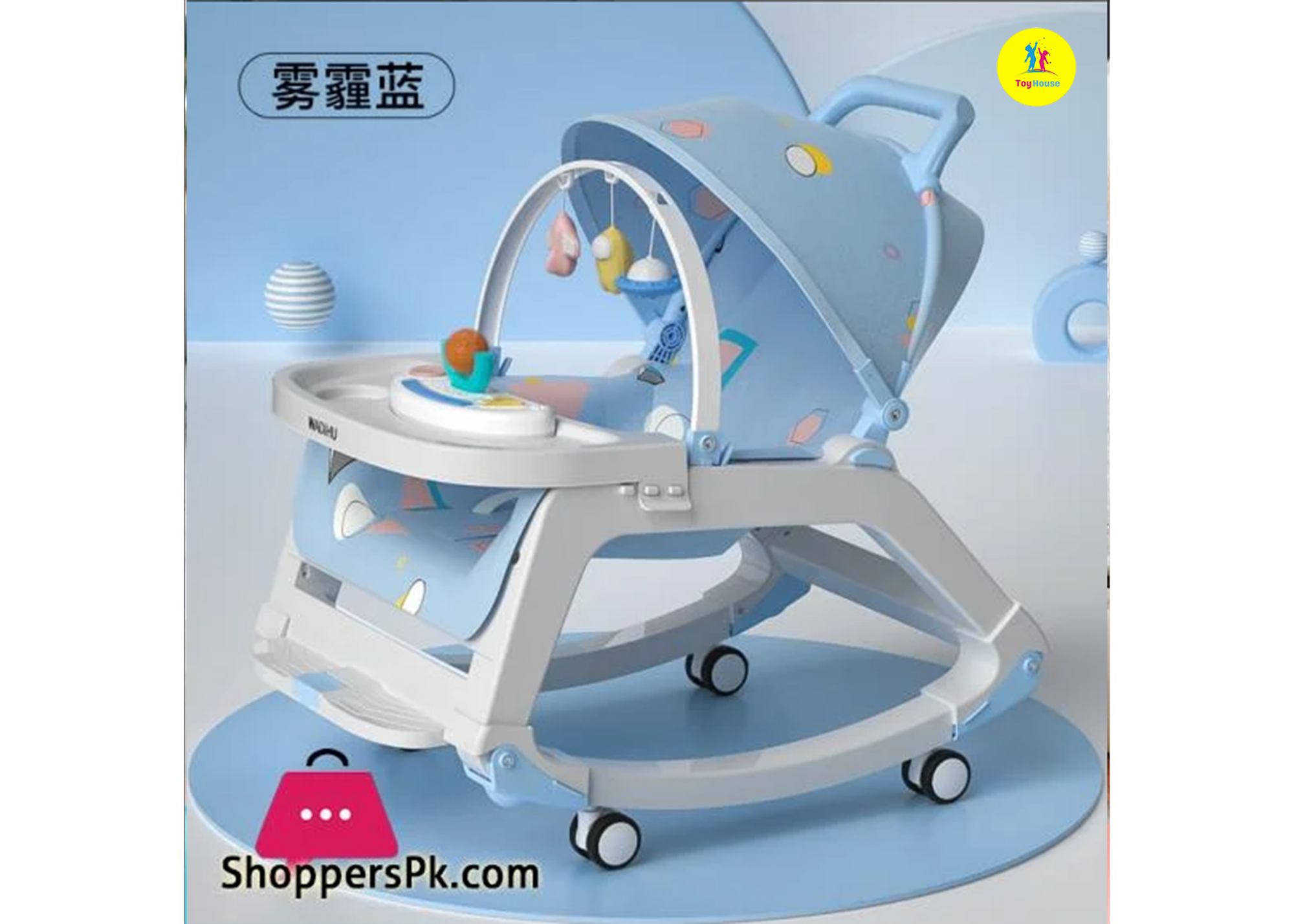 Picture of 0-36 Months Infants 5 in 1 Cradling, Newborn Bouncer Without Batteries, Adjustable Angle Baby Rocking Chair, Bassinet with Wheels and Music Box, Baby Seat with Padded,Blue