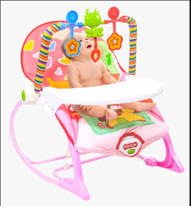 Picture of Baby Rocker Portable Rocking Chair 2 in 1 Musical Infant to Toddler Rocker Dining Chair Pink & Blue