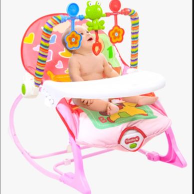 Picture of Baby Rocker Portable Rocking Chair 2 in 1 Musical Infant to Toddler Rocker Dining Chair Pink & Blue