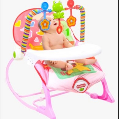 Picture of Baby Rocker Portable Rocking Chair 2 in 1 Musical Infant to Toddler Rocker Dining Chair Pink & Blue