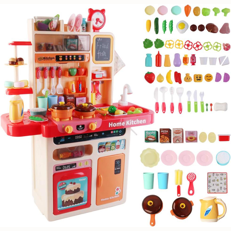 Picture of DIY Home Kitchen Pretend Play Set with With FREE Extra Rotation Egg Steamer, Multiple Compartment and Spraying Mist Premium Cooking Toy