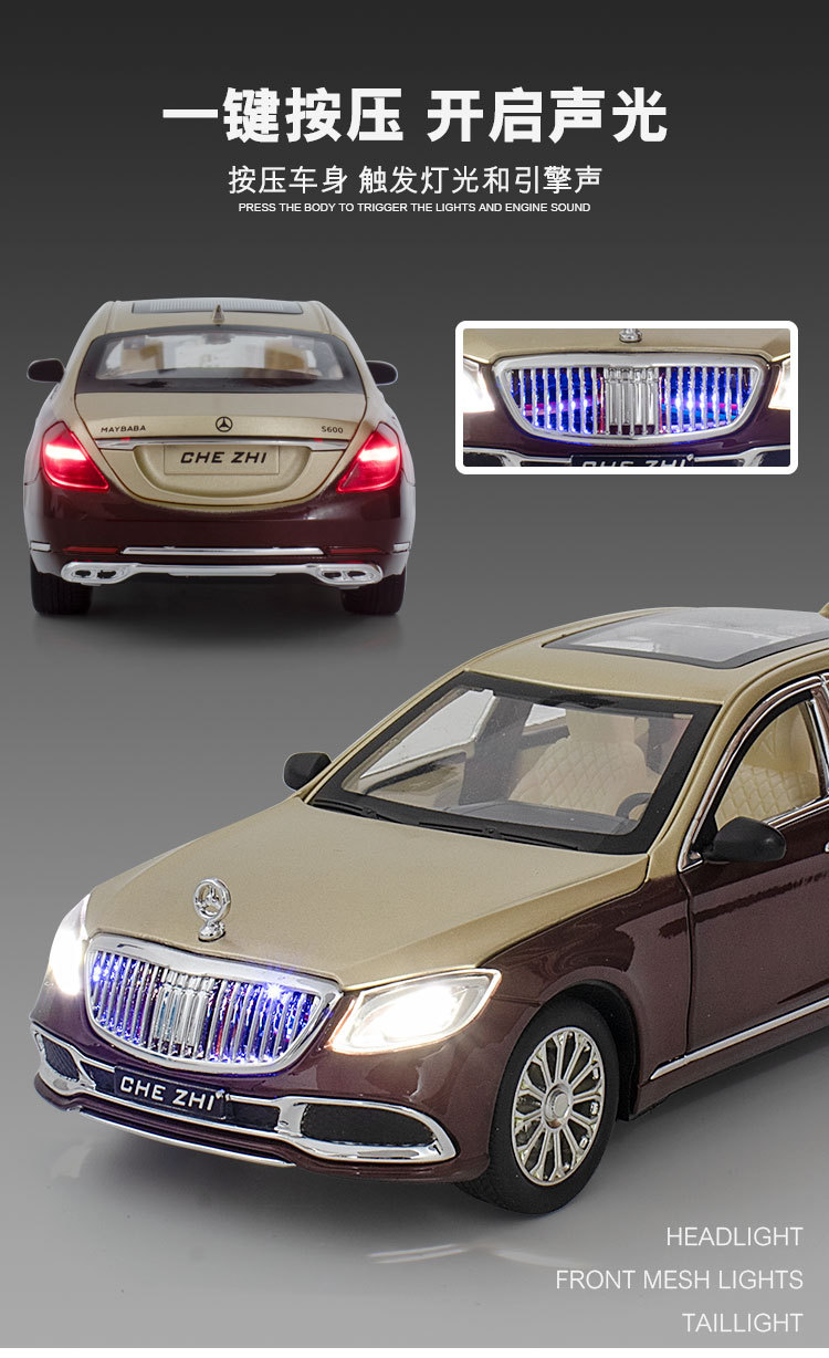 Picture of 1:24 Mercedes Maybach S680 Diecast Alloy Car Luxurious Simulation Toy Vehicles Metal Car 6 Doors Open Model Car Sound Light Toys For Gift