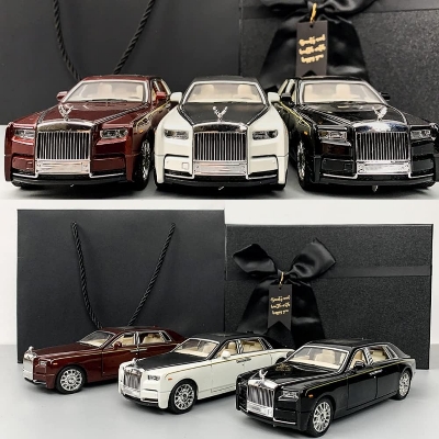 Picture of 1/24 Rolls-Royce Phantom Model Car,Zinc Alloy Pull Back Toy car with Sound and Light for Kids Boy Girl Gift.(Silver Black)
