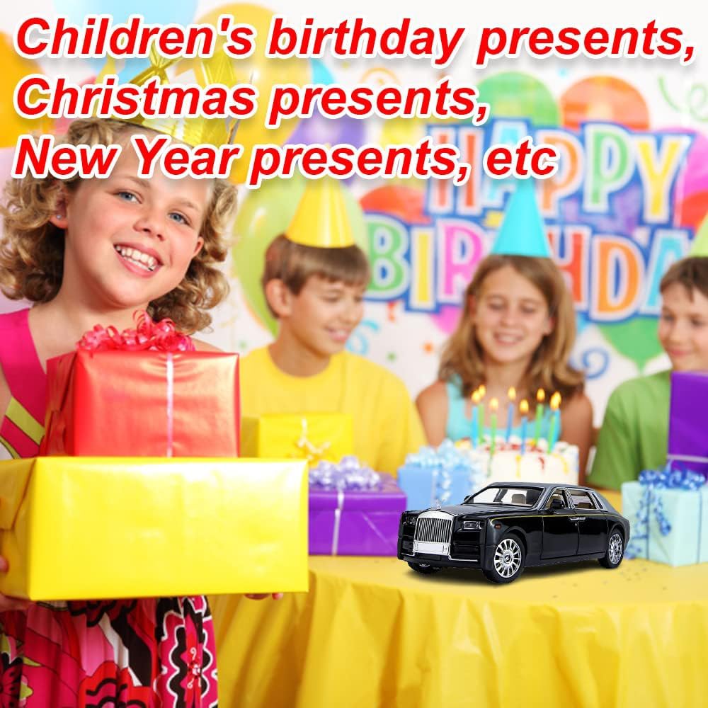 Picture of 1/24 Rolls-Royce Phantom Model Car,Zinc Alloy Pull Back Toy car with Sound and Light for Kids Boy Girl Gift.(Silver Black)
