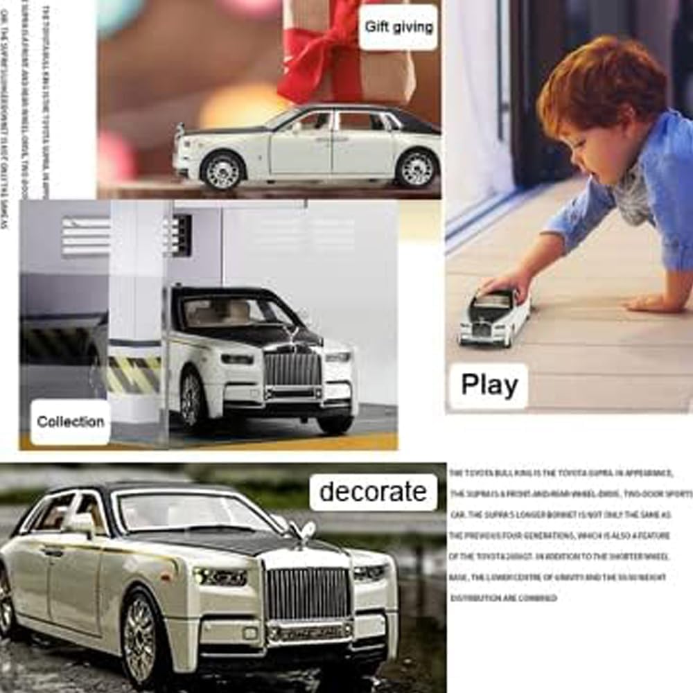 Picture of 1/24 Rolls-Royce Phantom Model Car,Zinc Alloy Pull Back Toy car with Sound and Light for Kids Boy Girl Gift.(Silver Black)