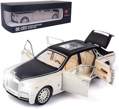 Picture of 1/24 Rolls-Royce Phantom Model Car,Zinc Alloy Pull Back Toy car with Sound and Light for Kids Boy Girl Gift.(Silver Black)