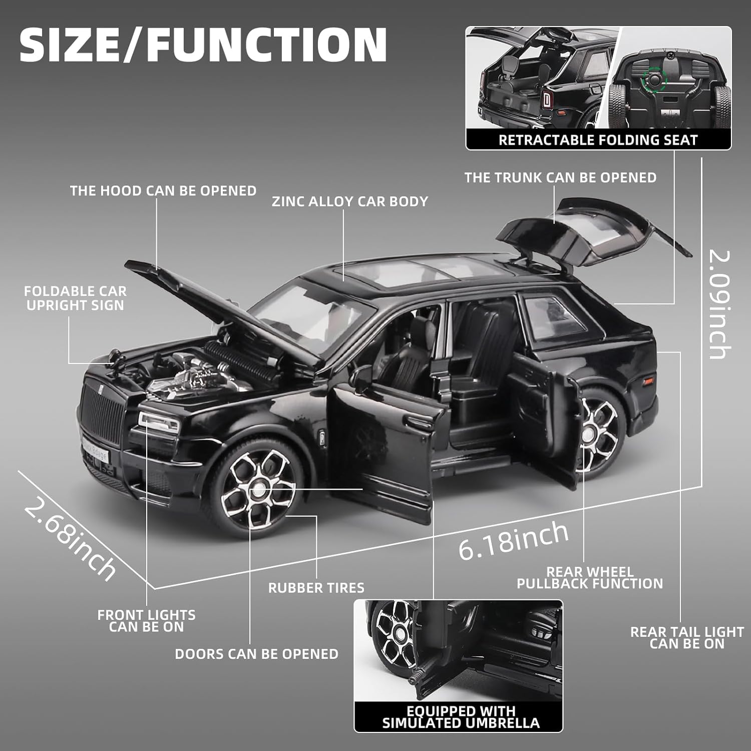 Picture of 1:32 Rolls-Royce Cullinan Alloy Car Model Electronic Pull Back Toy Cars Birthday Gift