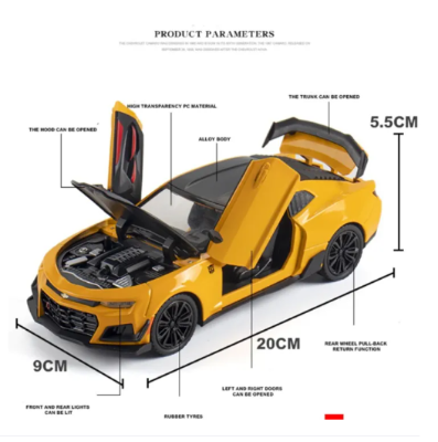 Picture of 1:32 Transformers 5 Bumblebee Chevrolet Camaro Diecast Car Fast and the Furious Alloy Vehicles Car Model Metal Toy Model Pull back Sound Light Special Edition