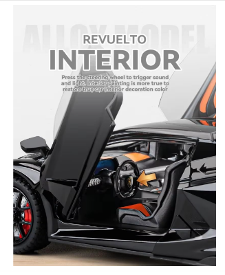 Picture of WAKAKAC Alloy Diecast Model Car Compatible for 1/24 Scale Lamborghini Sian FKP37 Collectible Toy Vehicle Pull Back with Light and Sound Toy Car for Boys Adults Girl Gift(Black)