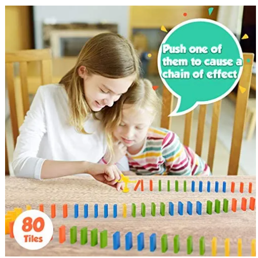 Picture of Domino Train Toy Set Rally Electric Train Model with 80 Pcs Colorful Domino Building Blocks Car Truck Vehicle Stacking